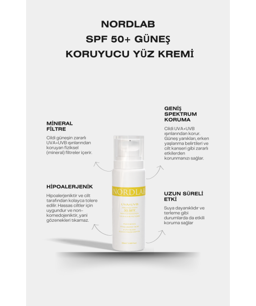 NORDLAB SPF 50+ UVA - UVB FİLTRELİ KORUYUCU YÜZ KREMİ